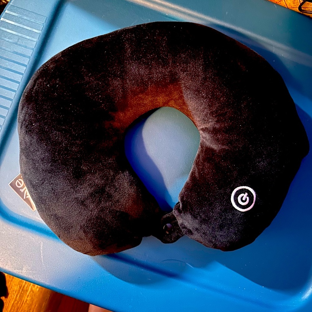 Travel Pillow with Vibrating Massager - Black